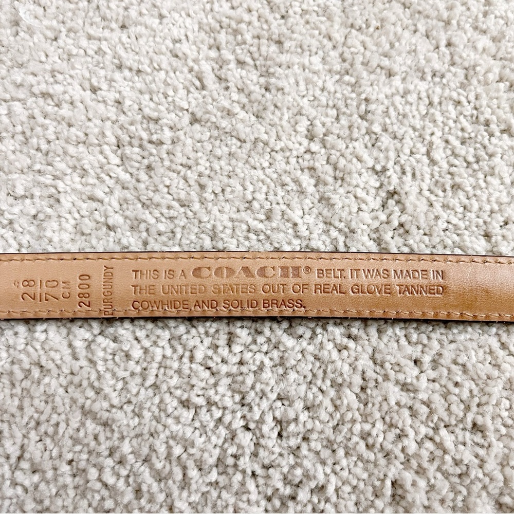 Vintage COACH Skinny Leather Burgundy Belt with Brass Buckle - Picture 3 of 5